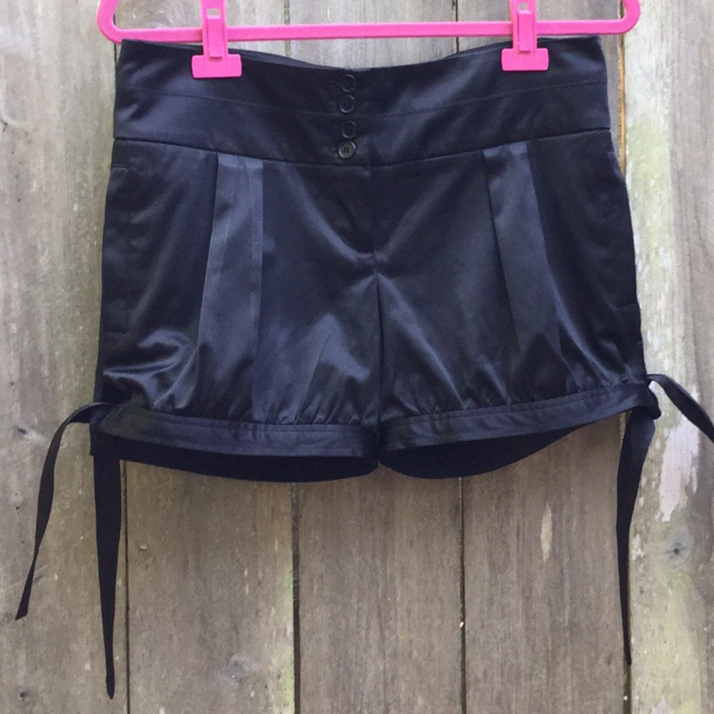 Bobby J Black Satin Pleated Shorts Ties At Leg 7
